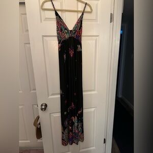 Vintage Y2K Black Multicolor Bohemian Maxi Dress Size S